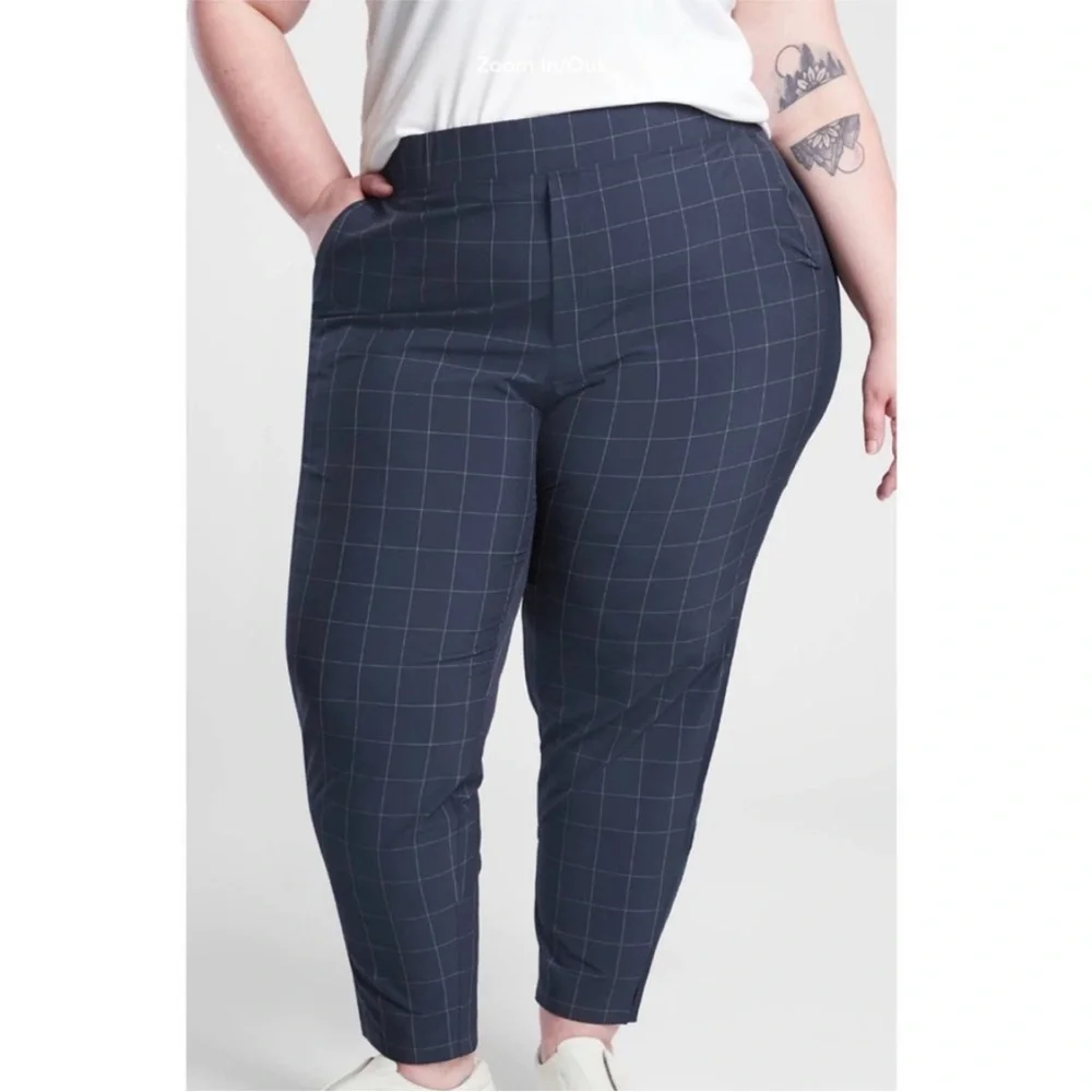 Athleta Brooklyn Textured Ankle Pant Windowpane Navy Blue High Rise